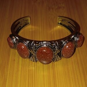 Gold Sandstone Gemstone Cuff Bracelet